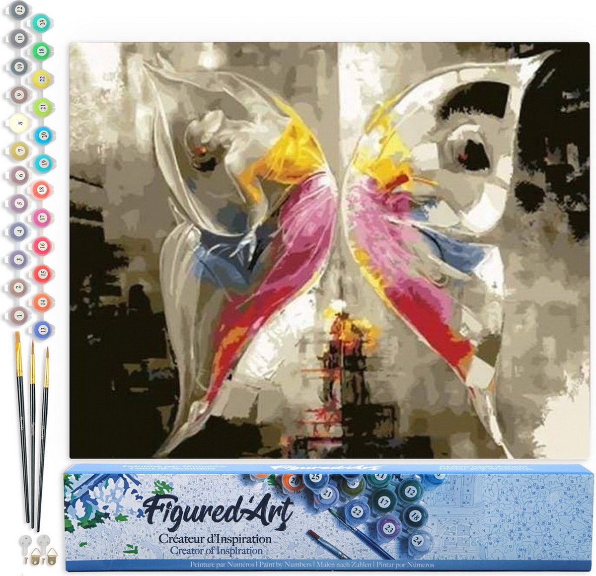 FiguredArt Schilderen op Nummer Volwassenen canvas Kleurrijke abstracte vlinder - Handwerk acrylverf Kit DIY Compleet - 40x50cm zonder frame